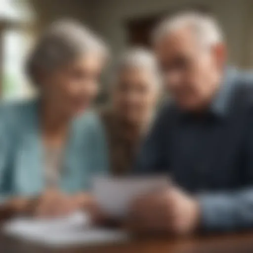 An elderly couple reviewing life insurance policy documents