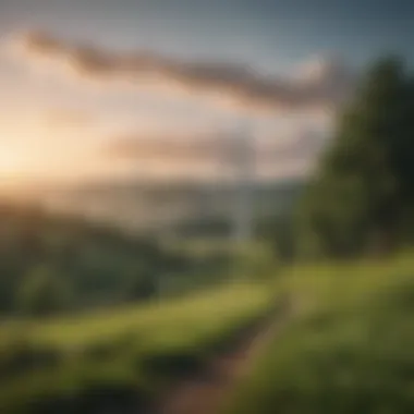 A high-efficiency wind turbine in a lush green landscape