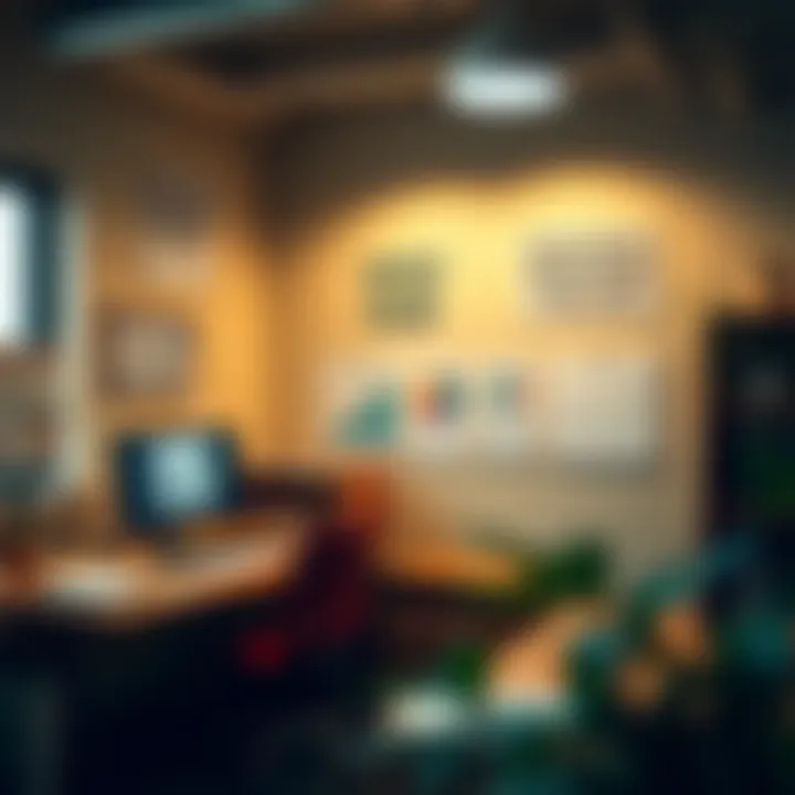 Inspiring Workspace for Optimal Performance Creative workspace with motivational quotes and charts on the wall