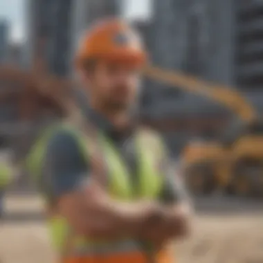 A construction manager overseeing a busy job site