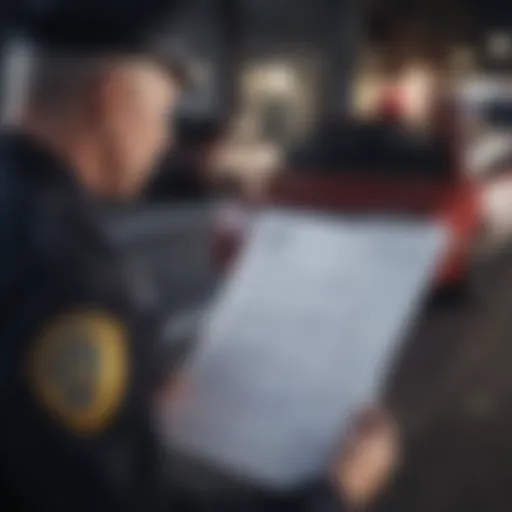 A person examining a police report after a car theft