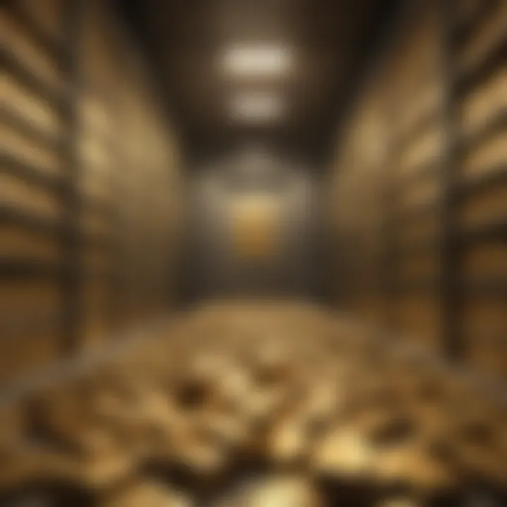 An illustration of a central bank's vault filled with gold bullion, symbolizing national wealth management.