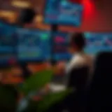 Multi-Screen Trading Analysis A sophisticated trader analyzing stock charts on multiple screens