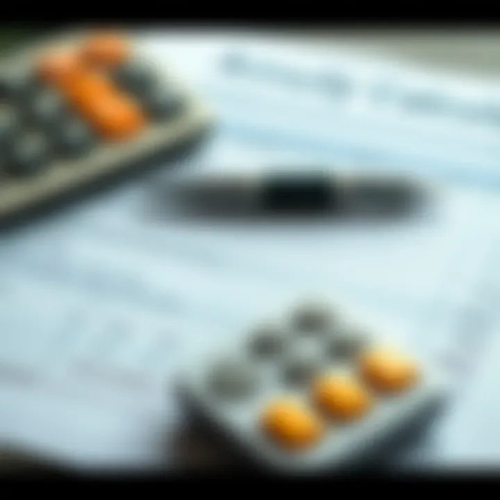 Investment Tools for Annuity Calculations Close-up of a calculator and investment documentation