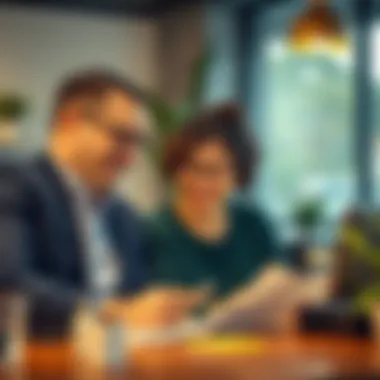Engaging with Lenders for Better Insights A happy couple discussing their mortgage options with a lender.